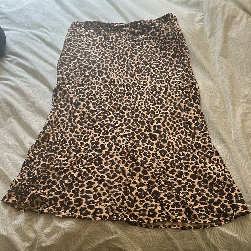 Anthropologie Leopard Silky Midi Skirt, size 14